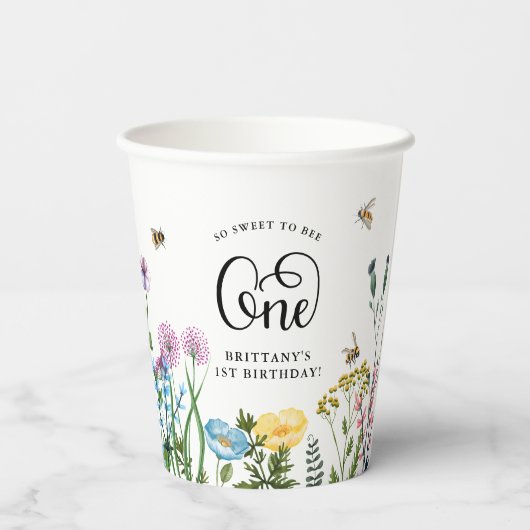 Gobelets En Papier 'Sweet to Bee' Fleur sauvage & BumbleBee 1er anniv (Verso)