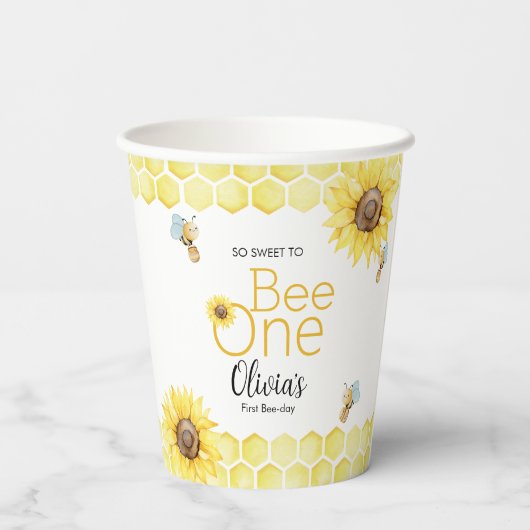 Gobelets En Papier Sweet To Bee One First Bee Day Anniversaire (Verso)
