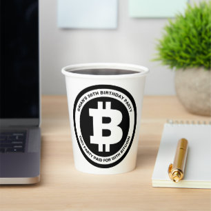 Gobelets En Papier Symbole Bitcoin noir et blanc Message personnalisé