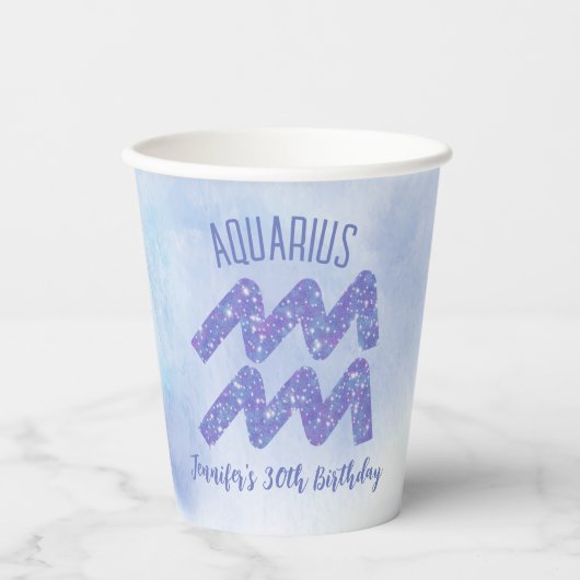 Gobelets En Papier Symbole d'astrologie violette Cute Aquarius fête d (Recto)