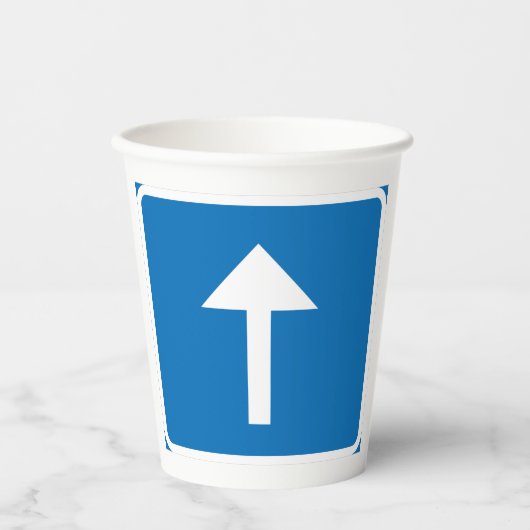 Gobelets En Papier Symbole de la route à sens unique bleu - Inscripti (Recto)