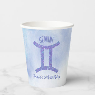 Gobelets En Papier Symbole Gemini personnalisé violet fête d'annivers