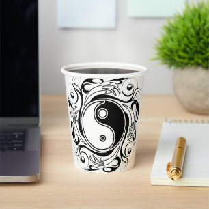 Gobelets En Papier Symbole Yin et Yang Style tatouage noir et blanc