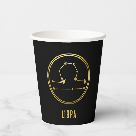 Gobelets En Papier SYMBOLE Zodiaque Libra Astrologie Or & Noir (Verso)