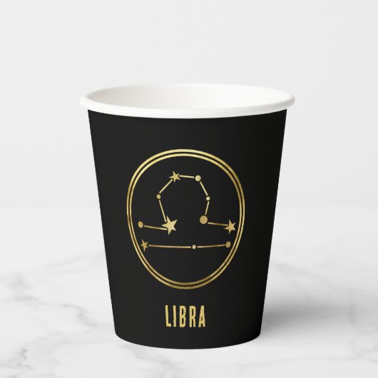 Gobelets En Papier SYMBOLE Zodiaque Libra Astrologie Or & Noir (Recto)