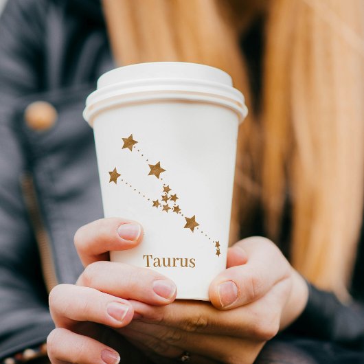Gobelets En Papier SYMBOLE Zodiaque Moderne Taurus Or | Élément Terre