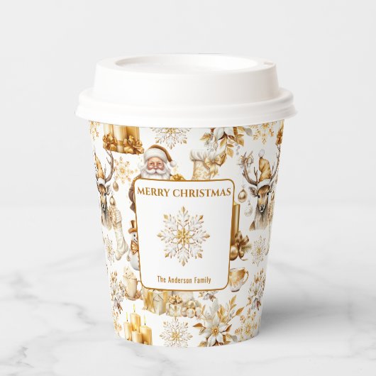 Gobelets En Papier Symboles de Noël or et blanc (Recto)