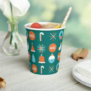 Gobelets En Papier Symboles de Noël vert et orange moderne Motif