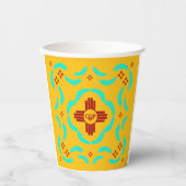 Gobelets En Papier Symboles Red Zia Nouveau-Mexique Plumes turquoise (Recto)