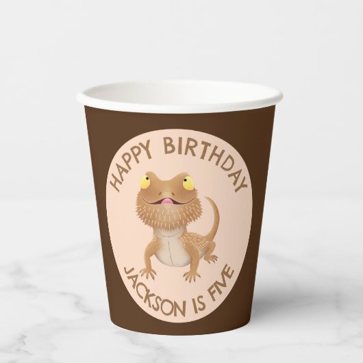 Gobelets En Papier Sympa anniversaire barbu personnalisées de lézard (Recto)