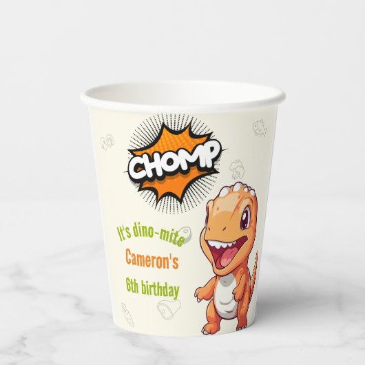 Gobelets En Papier T-Rex De Dinosaure Orange Cute (Verso)