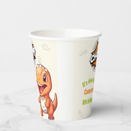 Gobelets En Papier T-Rex De Dinosaure Orange Cute (Gauche)