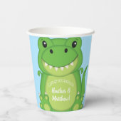 Gobelets En Papier T-Rex Dinosaur Baby shower Bleu (Verso)