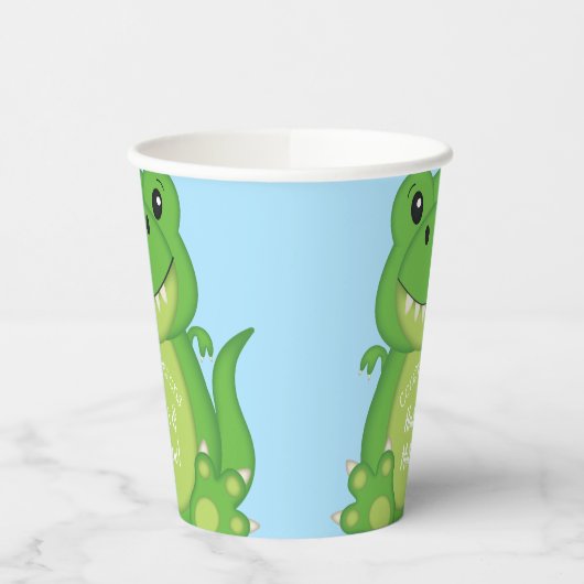 Gobelets En Papier T-Rex Dinosaur Baby shower Bleu (Gauche)