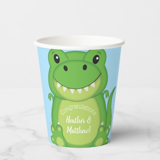 Gobelets En Papier T-Rex Dinosaur Baby shower Bleu (Recto)
