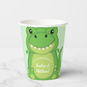 Gobelets En Papier T-Rex Dinosaur Baby shower vert