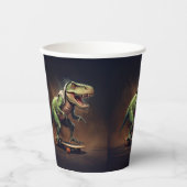 Gobelets En Papier T-Rex Dinosaur Rising a Skateboard Anniversaire Pa (Recto)