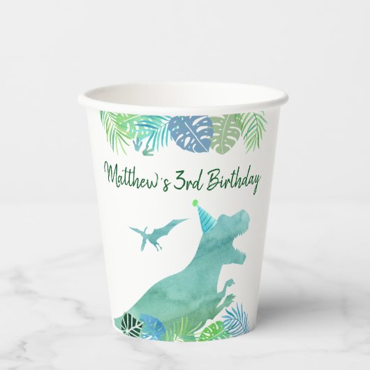 Gobelets En Papier T-Rex Dinosaur Végétal Anniversaire (Recto)