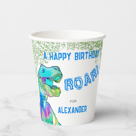 Gobelets En Papier T-Rex Roar Dinosaur fête d'anniversaire (Recto)