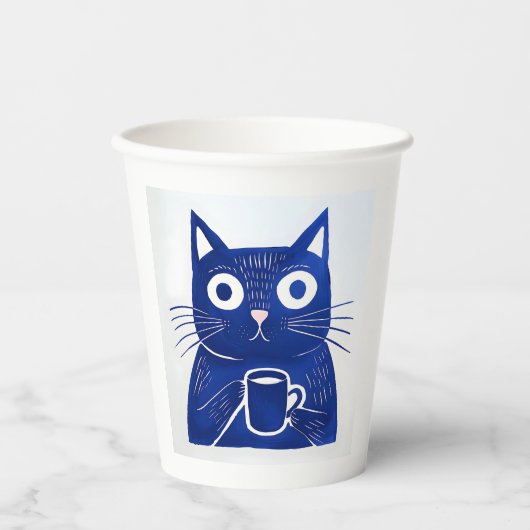 Gobelets En Papier T-shirt bleu chat (Recto)