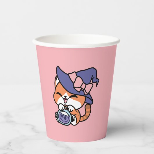 Gobelets En Papier Tabby Witch Brew – Joli Design de Chat Halloween (Recto)