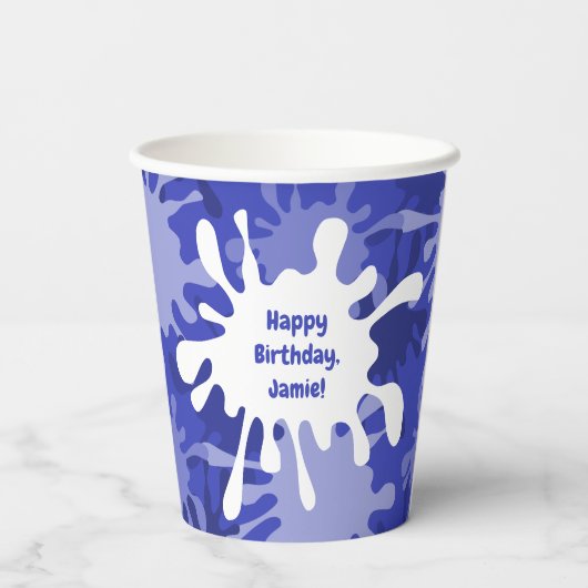 Gobelets En Papier Tableau bleu Abstrait fête d'anniversaire (Verso)