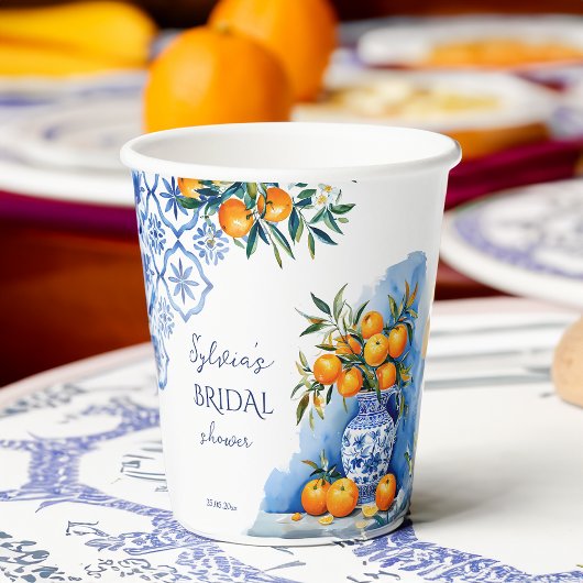 Gobelets En Papier Talavera bleu chinoiserie citrus nuptiale