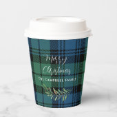 Gobelets En Papier Tartan de Noël en chèque vert Plaid (Recto)