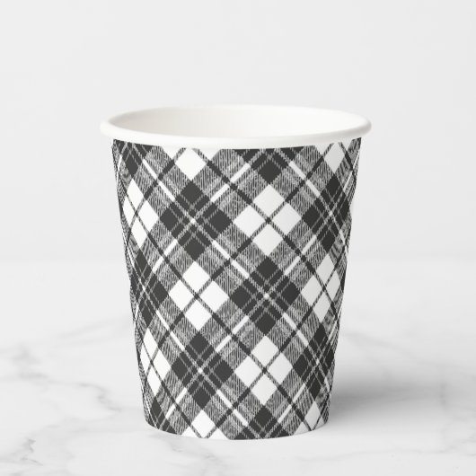 Gobelets En Papier Tartan motif vacances Noël noir blanc (Recto)