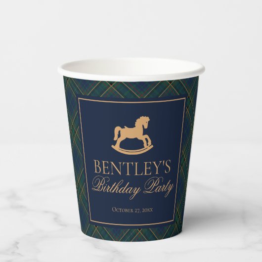 Gobelets En Papier Tartan Plaid Classic Rocking Horse Birthday (Verso)