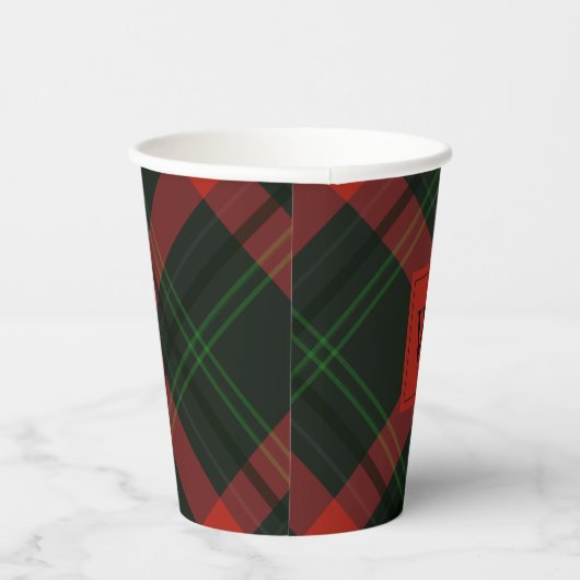 Gobelets En Papier Tartan rouge et vert avec Monogramme (Droite)