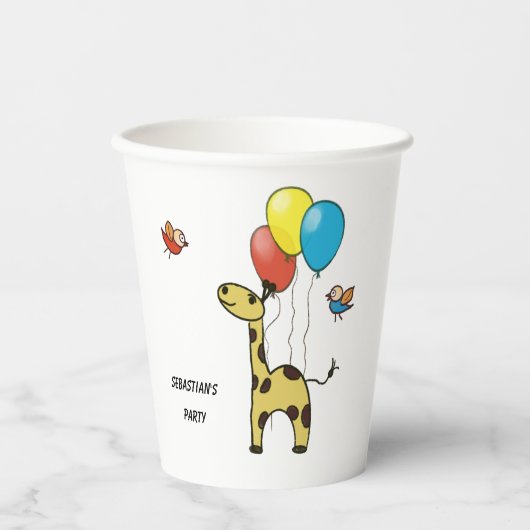 Gobelets En Papier Tasse en papier avec girafe et oiseaux (Recto)