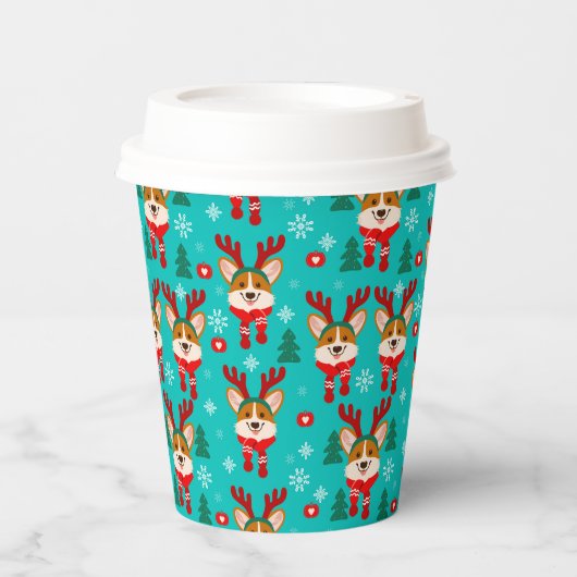 Gobelets En Papier Tasse en papier chien Corgi de Noël (Recto)