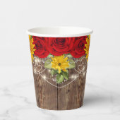 Gobelets En Papier Tasse en papier de tournesol rustique et de roses (Gauche)