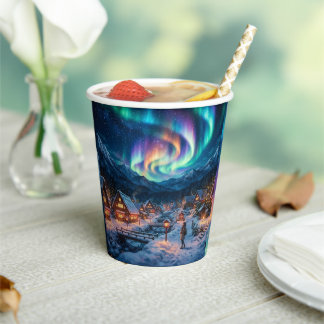 Gobelets En Papier Tasse en papier du village d'hiver d'Aurora