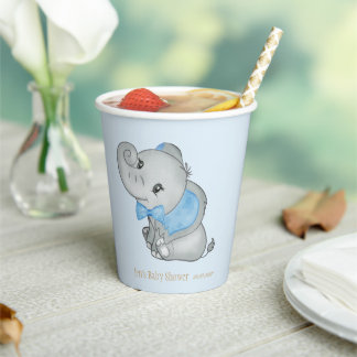 Gobelets En Papier Tasse en Papier Eléphant Bleu Baby Shower
