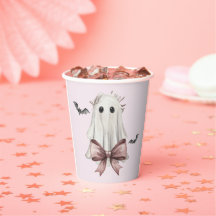 Tasse en papier fantôme Halloween Coquette rose