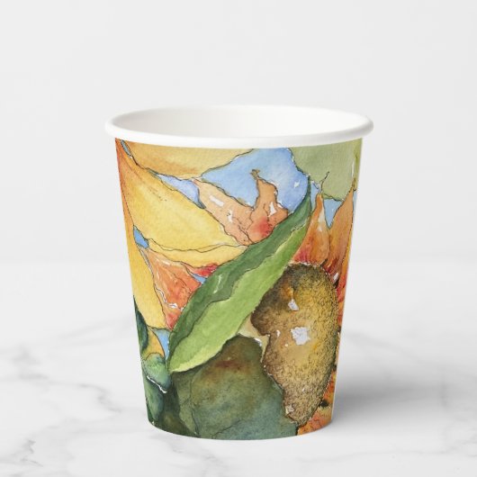 Gobelets En Papier Tasse en papier fleur florale tournesol aquarelle (Verso)