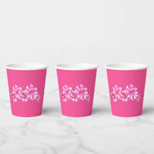 Gobelets En Papier Tasse en papier - Géraniums roses rayés