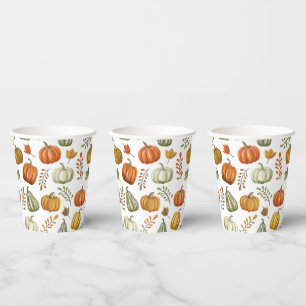Gobelets En Papier Tasse en papier Halloween avec citrouilles - Blanc