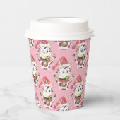 Gobelets En Papier Tasse en papier rose motif de vache de Noël avec c (Recto)