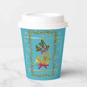 Gobelets En Papier Tasse en papier turquoise de Noël cor d'harmonie é