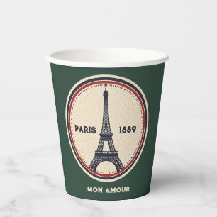 Gobelets En Papier Tasse en papier vintage Paris Tour Eiffel 1889