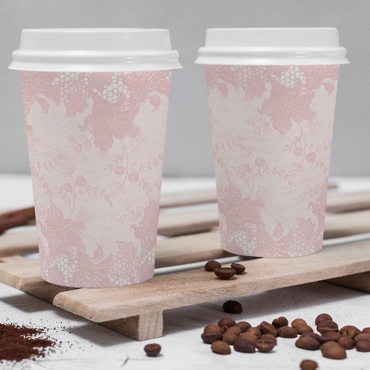 Gobelets En Papier Tasses à papier à café en dentelle rose