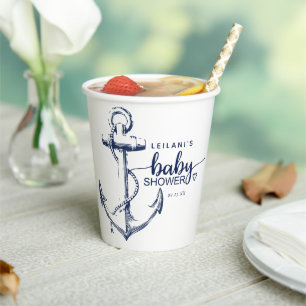 Gobelets En Papier Tasses à papier baby shower Nautique Ancre