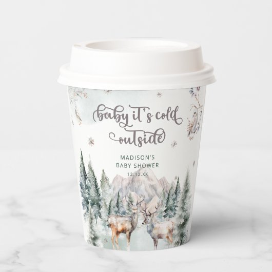 Gobelets En Papier Tasses à papier de Baby shower d'hiver pour cerfs (Verso)