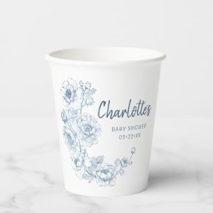 Gobelets En Papier Tasses de Baby shower chinoiserie - Dusty Blue Flo