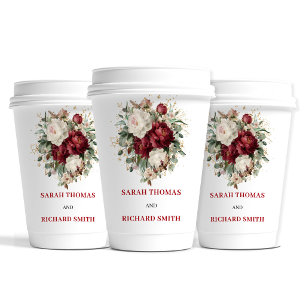 Gobelets En Papier Tasses de mariage en or burgundy Blush de créateur