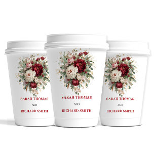 Gobelets En Papier Tasses de mariage florales bordeaux Blush intempor