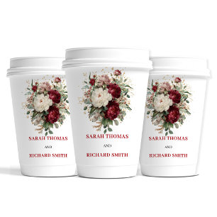 Gobelets En Papier Tasses de mariage florales bordeaux verdure blush